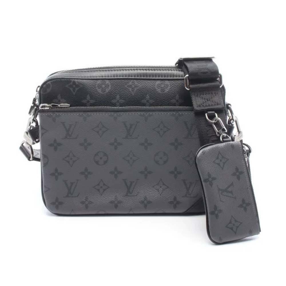 Louis Vuitton Trio Crossbody Bag Canvas Leather Monogram Eclipse Black Gray